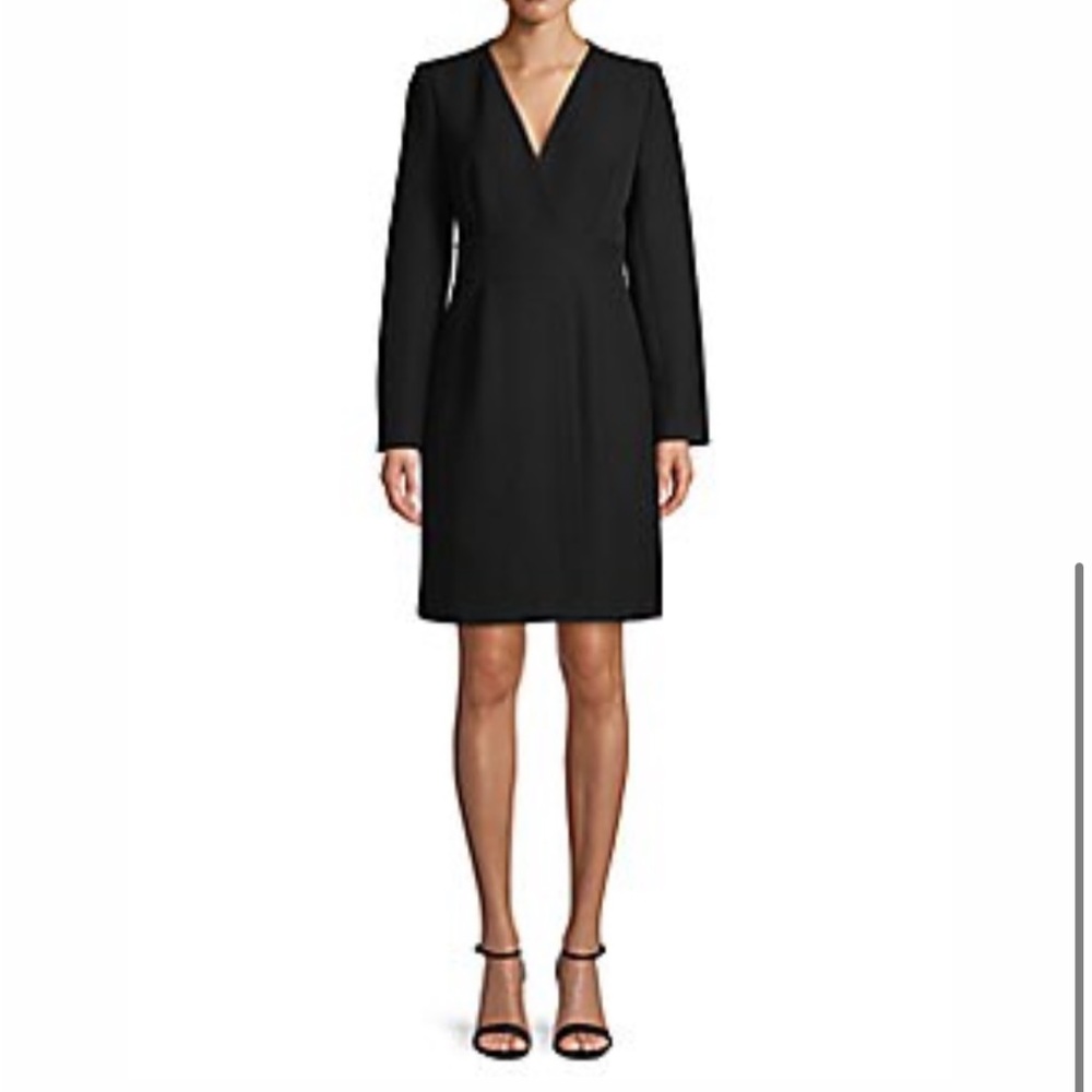 Saks Fifth Ave Donna Karan NY Black Long Sleeve Faux Wrap Dress Size 4